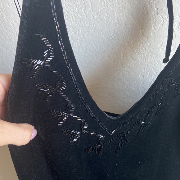 VINTAGE Y2K black halter tie velvet dress - Picture 5 of 12